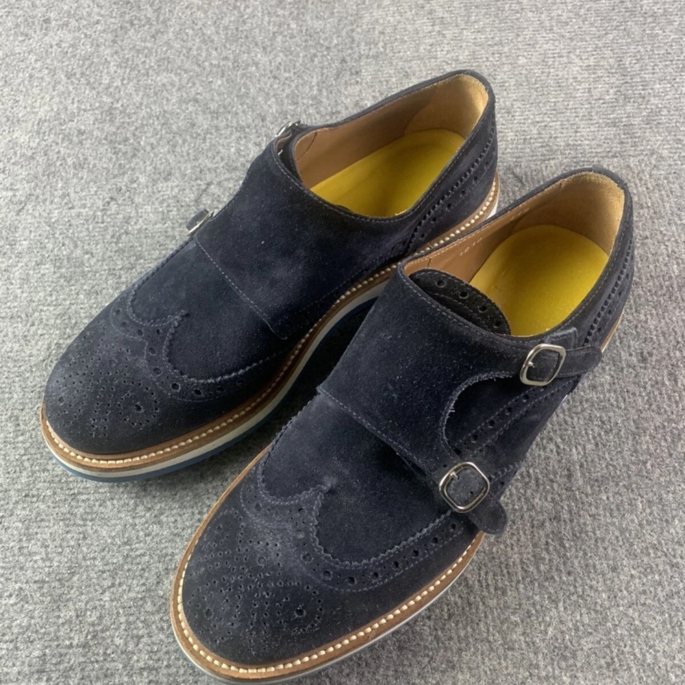 Doucal’s Mens Handmade In Italy Double Monk Suede Shoes Size 41.5 Blue